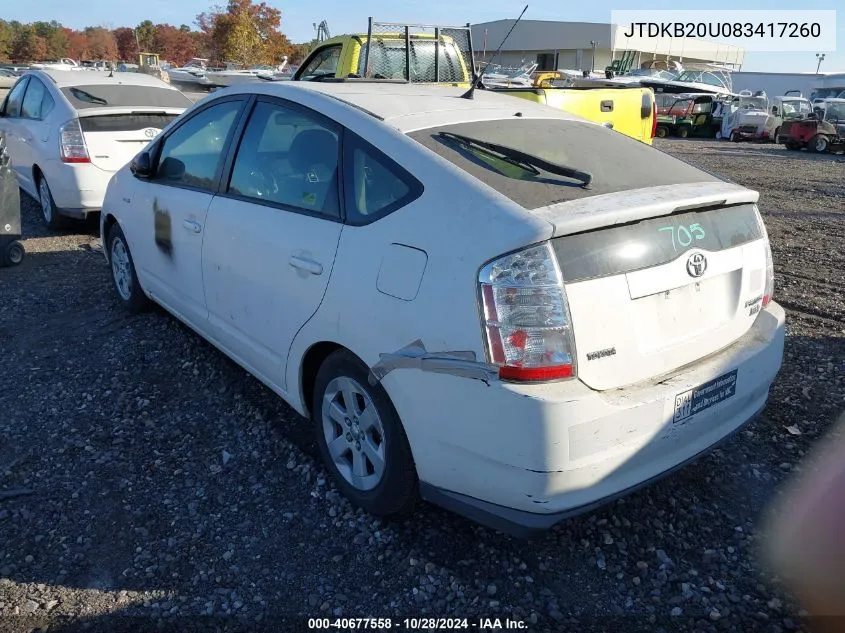 2008 Toyota Prius VIN: JTDKB20U083417260 Lot: 40677558