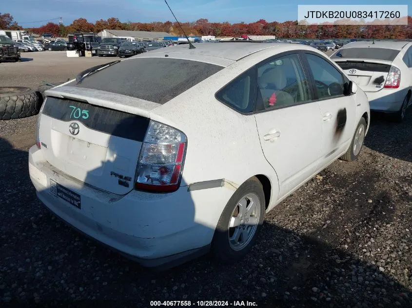 2008 Toyota Prius VIN: JTDKB20U083417260 Lot: 40677558