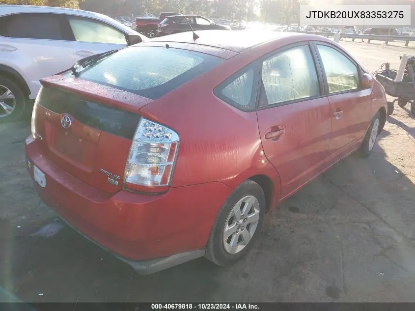 2008 Toyota Prius VIN: JTDKB20UX83353275 Lot: 40679818