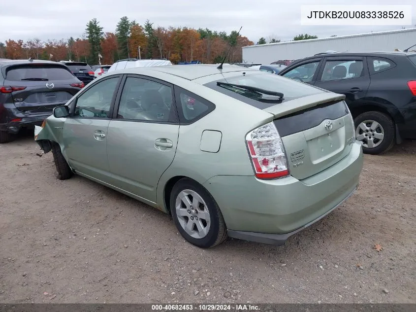 2008 Toyota Prius VIN: JTDKB20U083338526 Lot: 40682453