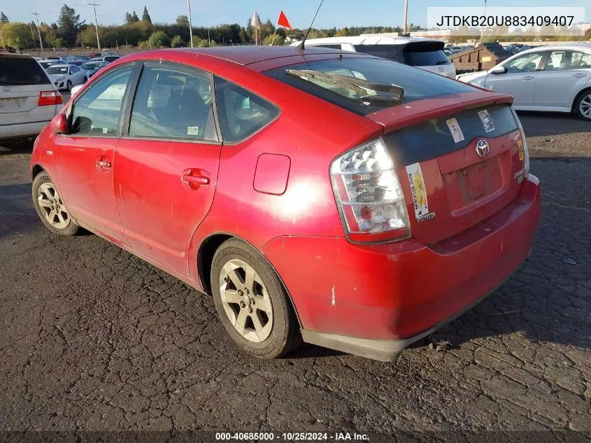 2008 Toyota Prius VIN: JTDKB20U883409407 Lot: 40685000