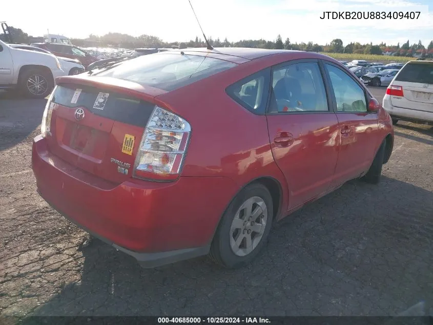 2008 Toyota Prius VIN: JTDKB20U883409407 Lot: 40685000