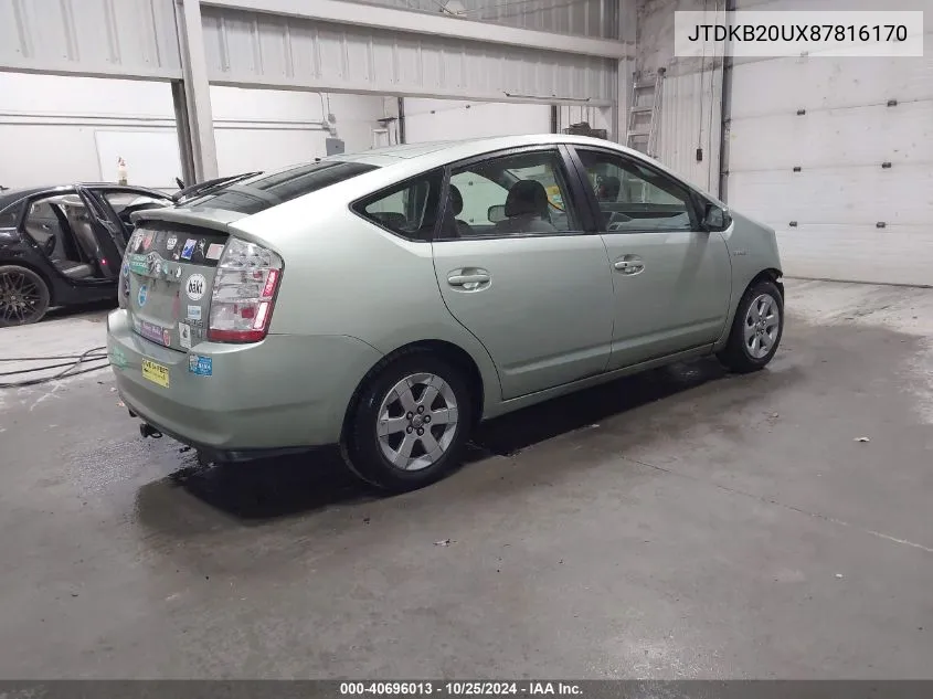 2008 Toyota Prius VIN: JTDKB20UX87816170 Lot: 40696013