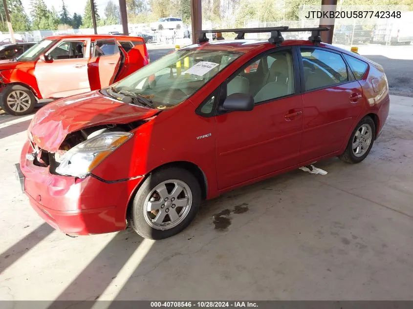 2008 Toyota Prius VIN: JTDKB20U587742348 Lot: 40708546