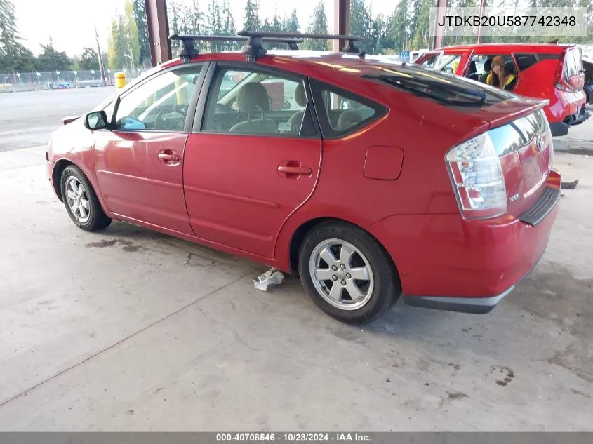 2008 Toyota Prius VIN: JTDKB20U587742348 Lot: 40708546