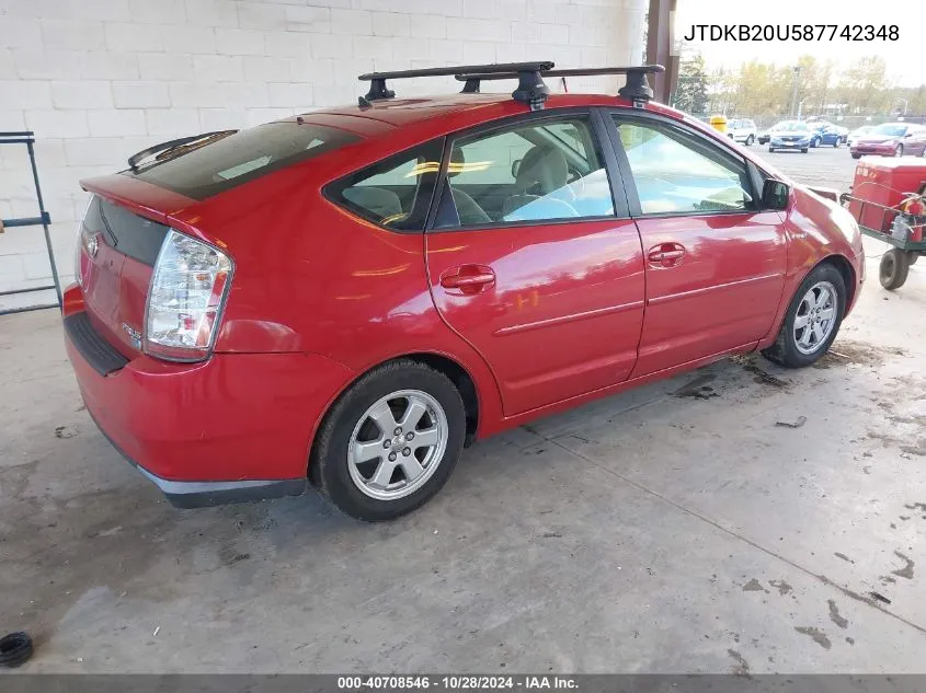 2008 Toyota Prius VIN: JTDKB20U587742348 Lot: 40708546