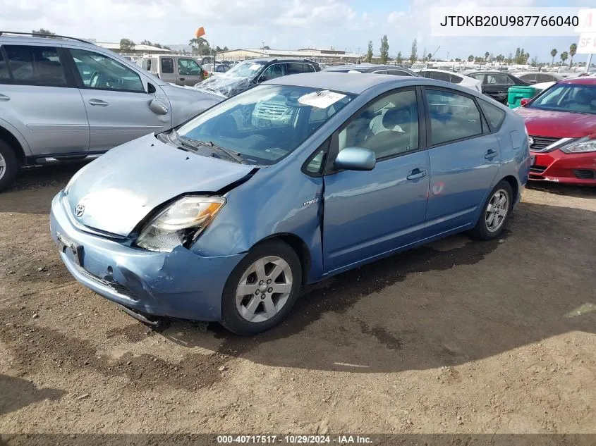 2008 Toyota Prius VIN: JTDKB20U987766040 Lot: 40717517