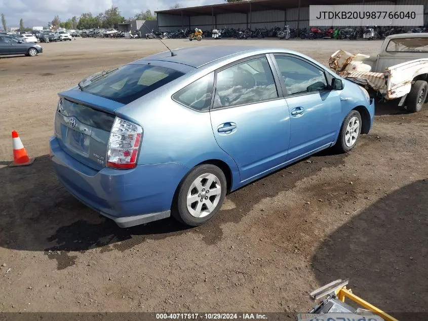 2008 Toyota Prius VIN: JTDKB20U987766040 Lot: 40717517