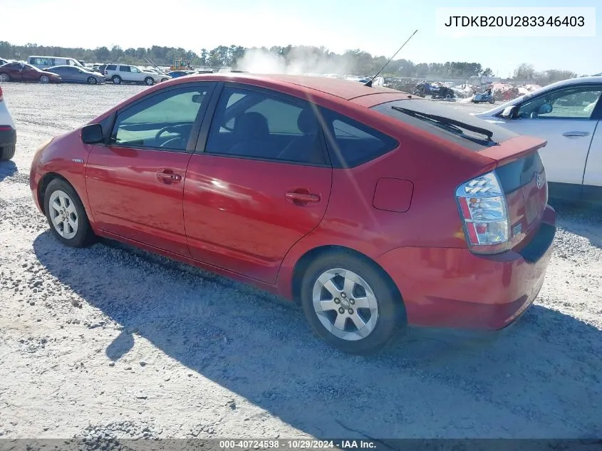 2008 Toyota Prius VIN: JTDKB20U283346403 Lot: 40724598