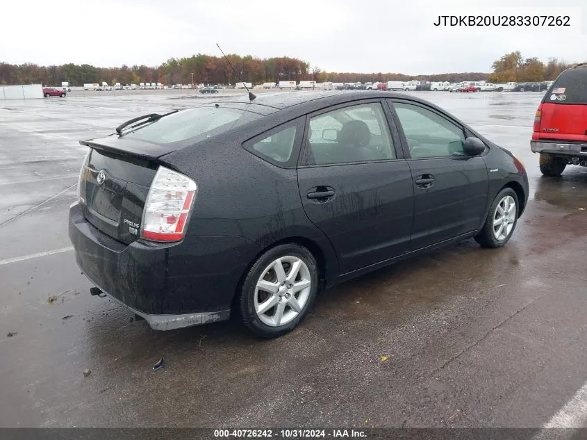 2008 Toyota Prius Touring VIN: JTDKB20U283307262 Lot: 40726242