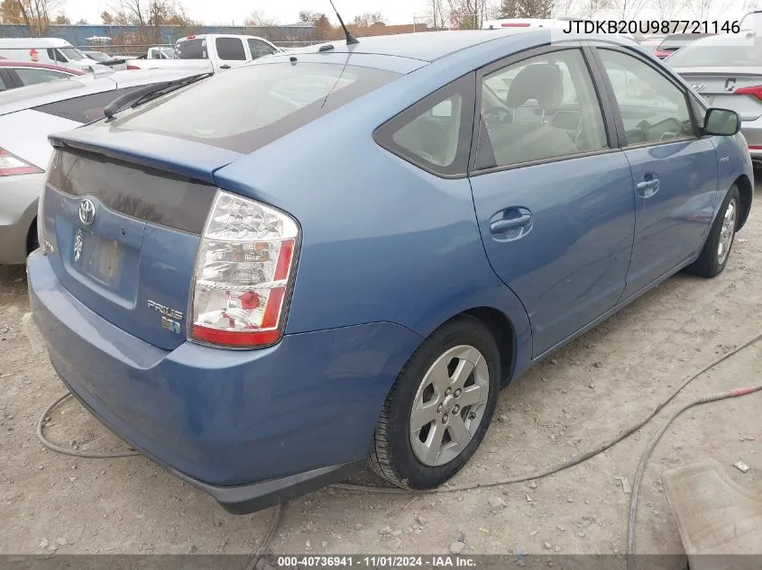 2008 Toyota Prius VIN: JTDKB20U987721146 Lot: 40736941