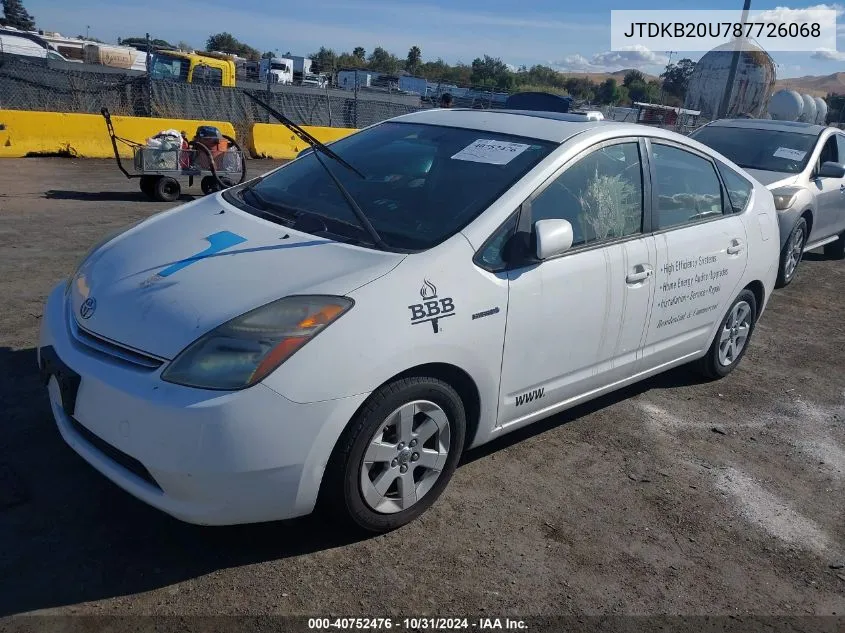 2008 Toyota Prius VIN: JTDKB20U787726068 Lot: 40752476