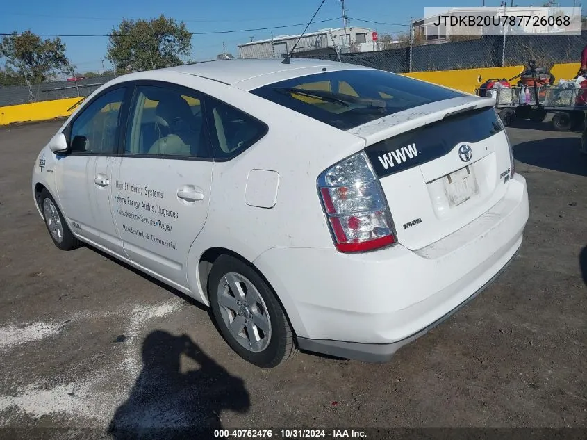 2008 Toyota Prius VIN: JTDKB20U787726068 Lot: 40752476