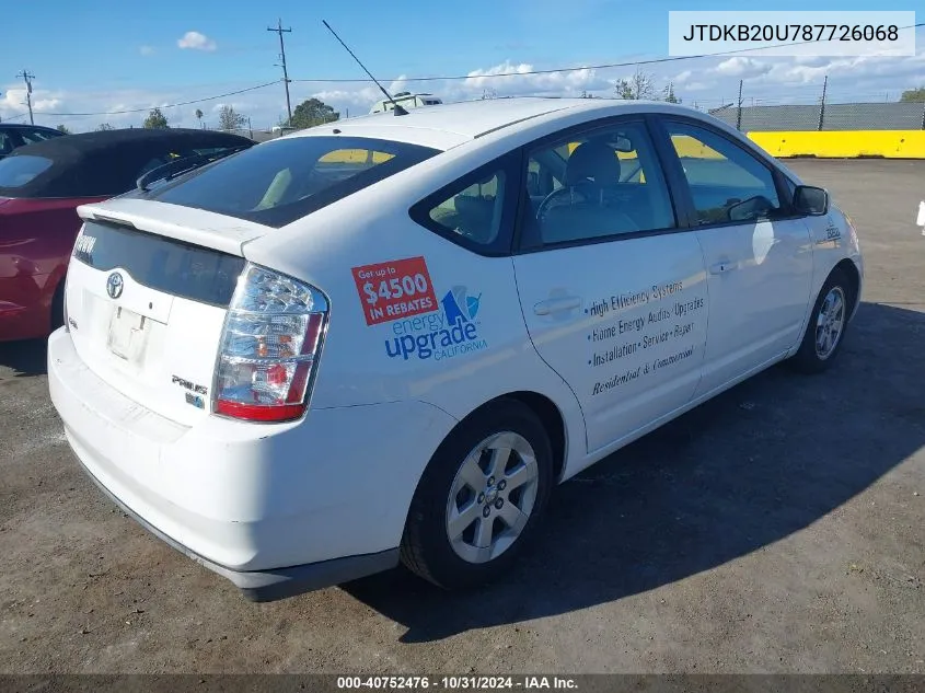 2008 Toyota Prius VIN: JTDKB20U787726068 Lot: 40752476