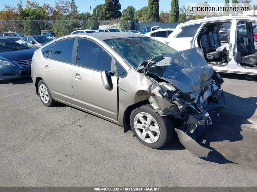 2008 Toyota Prius Standard VIN: JTDKB20U687806705 Lot: 40756032