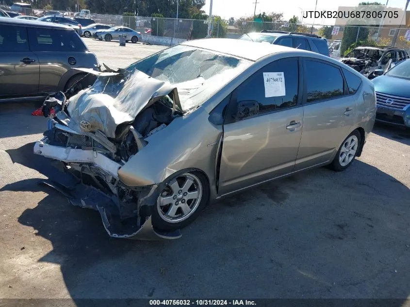 2008 Toyota Prius Standard VIN: JTDKB20U687806705 Lot: 40756032