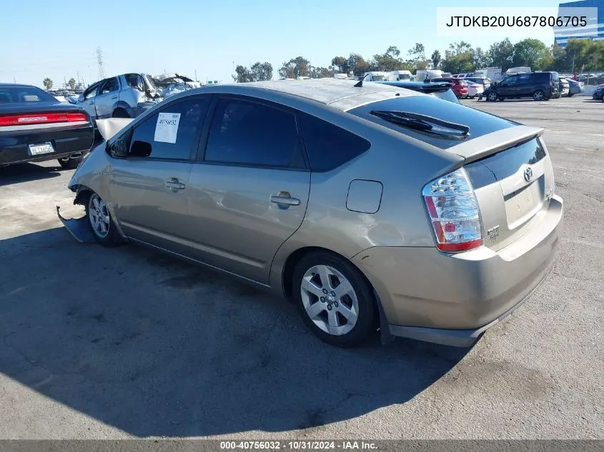 2008 Toyota Prius Standard VIN: JTDKB20U687806705 Lot: 40756032