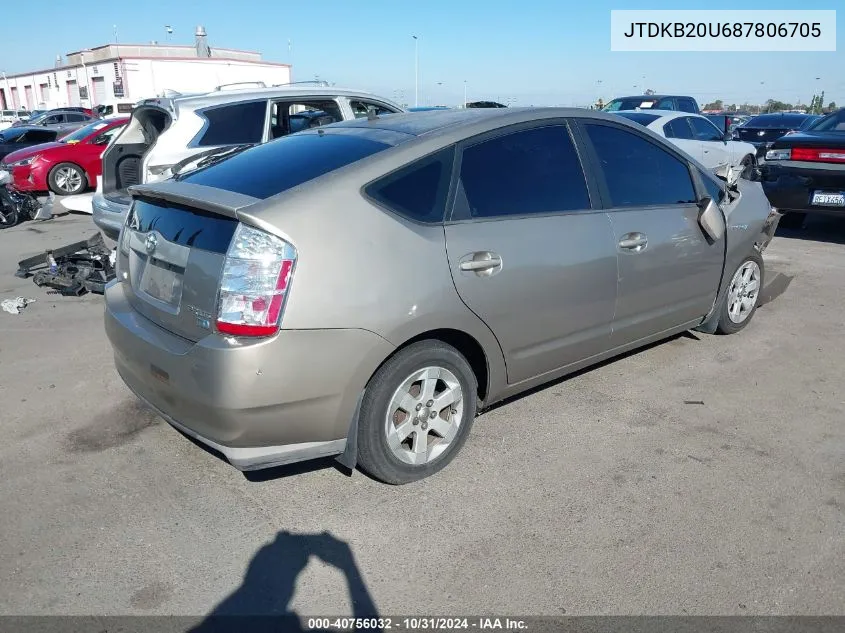 2008 Toyota Prius Standard VIN: JTDKB20U687806705 Lot: 40756032