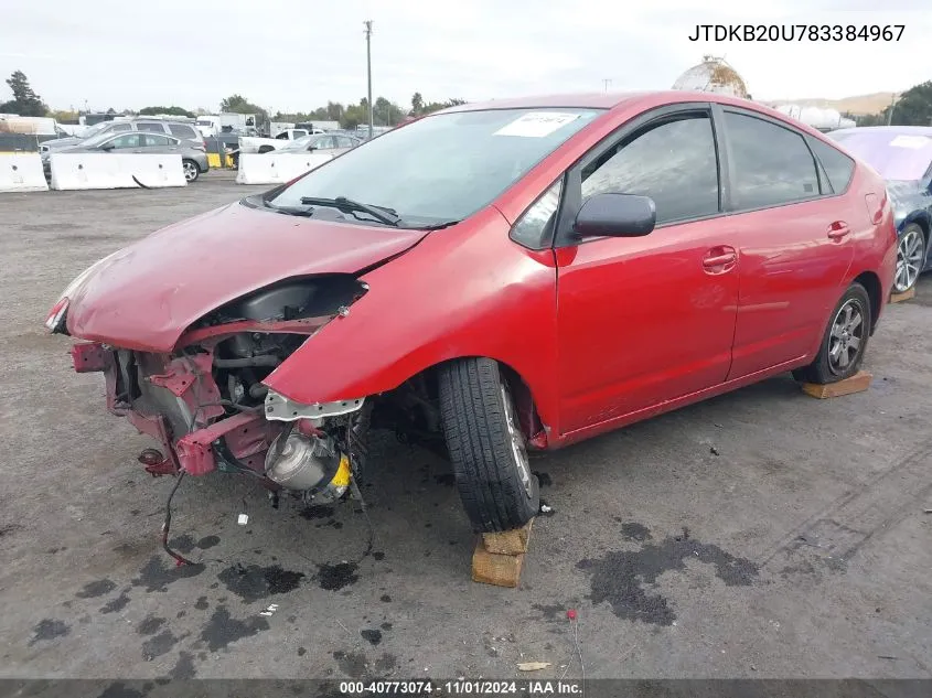 2008 Toyota Prius VIN: JTDKB20U783384967 Lot: 40773074