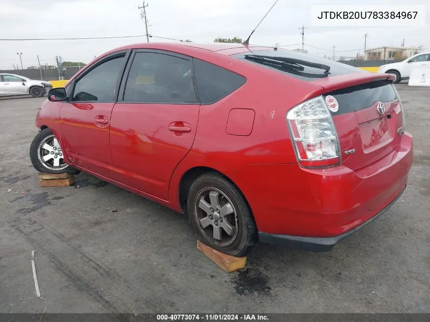 2008 Toyota Prius VIN: JTDKB20U783384967 Lot: 40773074