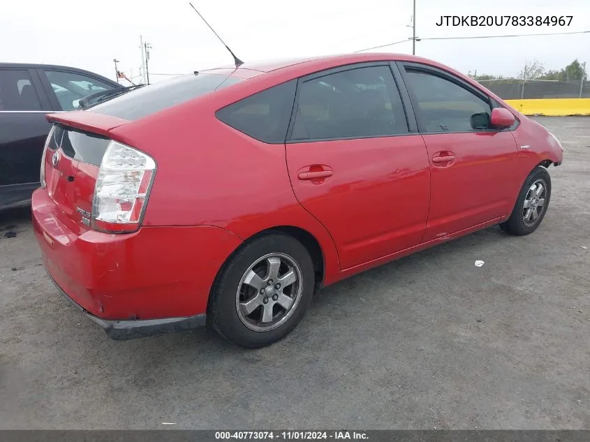 2008 Toyota Prius VIN: JTDKB20U783384967 Lot: 40773074