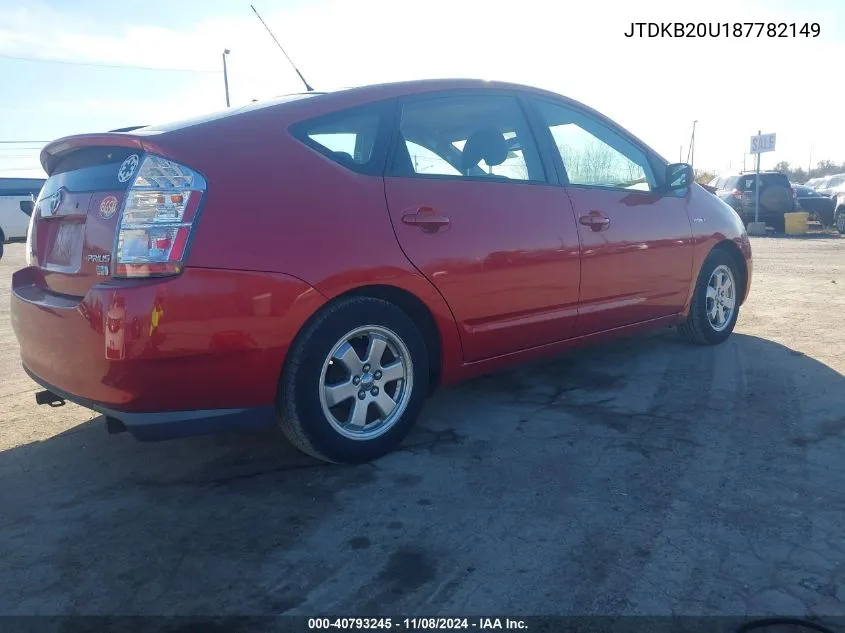 2008 Toyota Prius VIN: JTDKB20U187782149 Lot: 40793245