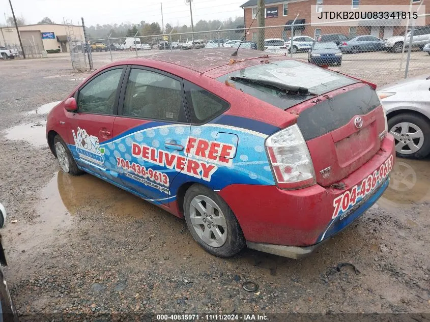 2008 Toyota Prius VIN: JTDKB20U083341815 Lot: 40815971