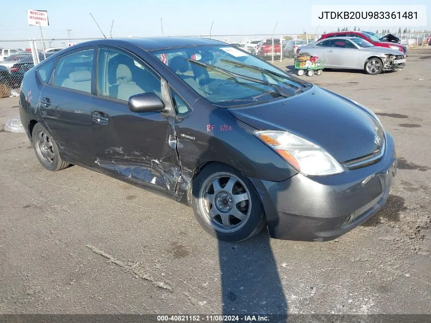 2008 Toyota Prius Touring VIN: JTDKB20U983361481 Lot: 40821152