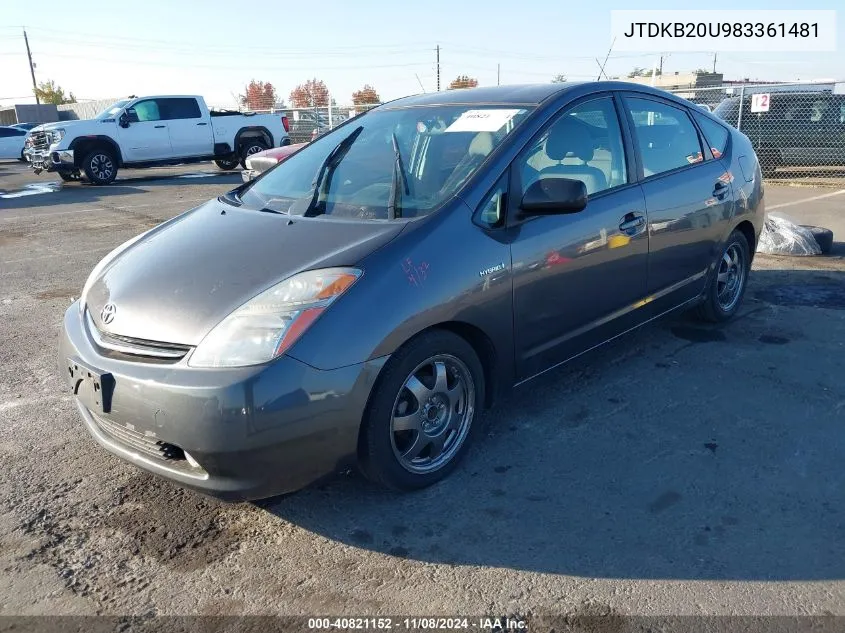 2008 Toyota Prius Touring VIN: JTDKB20U983361481 Lot: 40821152