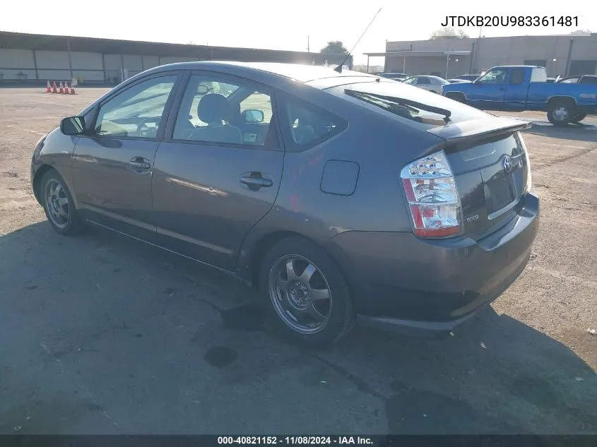 2008 Toyota Prius Touring VIN: JTDKB20U983361481 Lot: 40821152