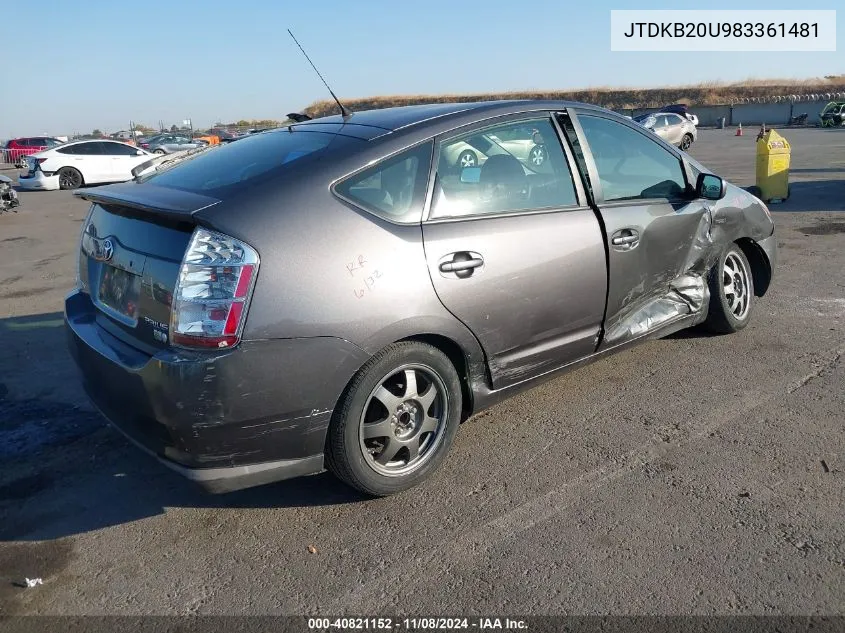 2008 Toyota Prius Touring VIN: JTDKB20U983361481 Lot: 40821152