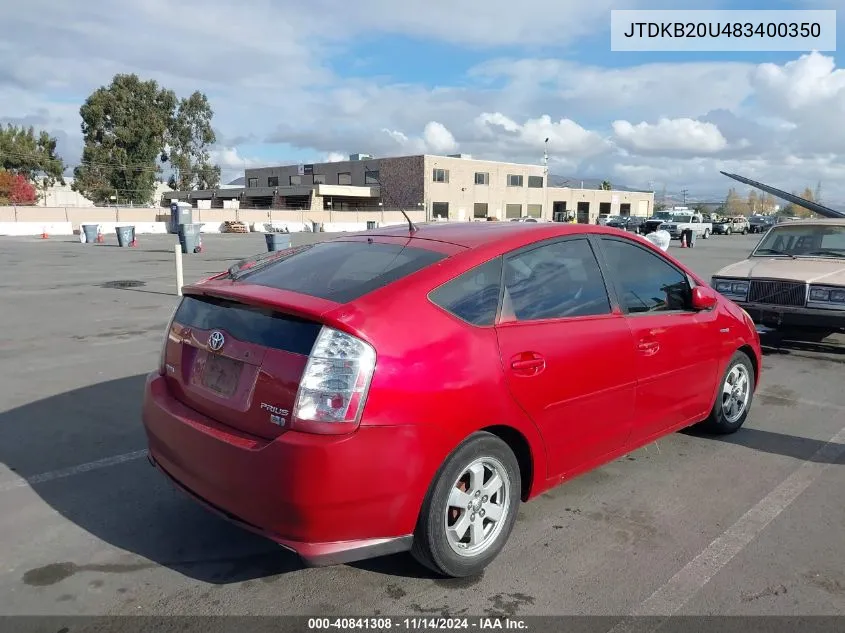 2008 Toyota Prius VIN: JTDKB20U483400350 Lot: 40841308