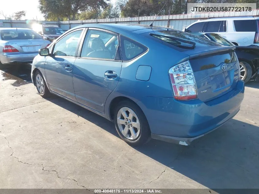 2008 Toyota Prius VIN: JTDKB20U587722178 Lot: 40848175