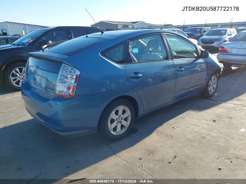 2008 Toyota Prius VIN: JTDKB20U587722178 Lot: 40848175