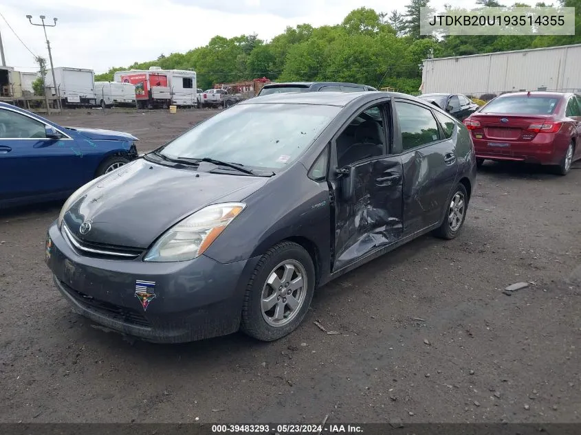 2009 Toyota Prius VIN: JTDKB20U193514355 Lot: 39483293