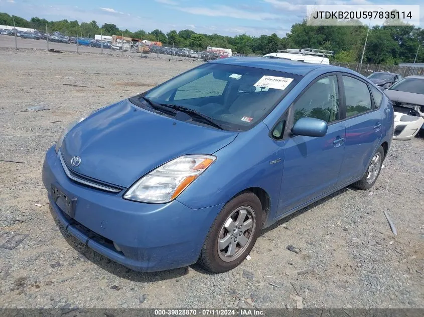 2009 Toyota Prius VIN: JTDKB20U597835114 Lot: 39828870