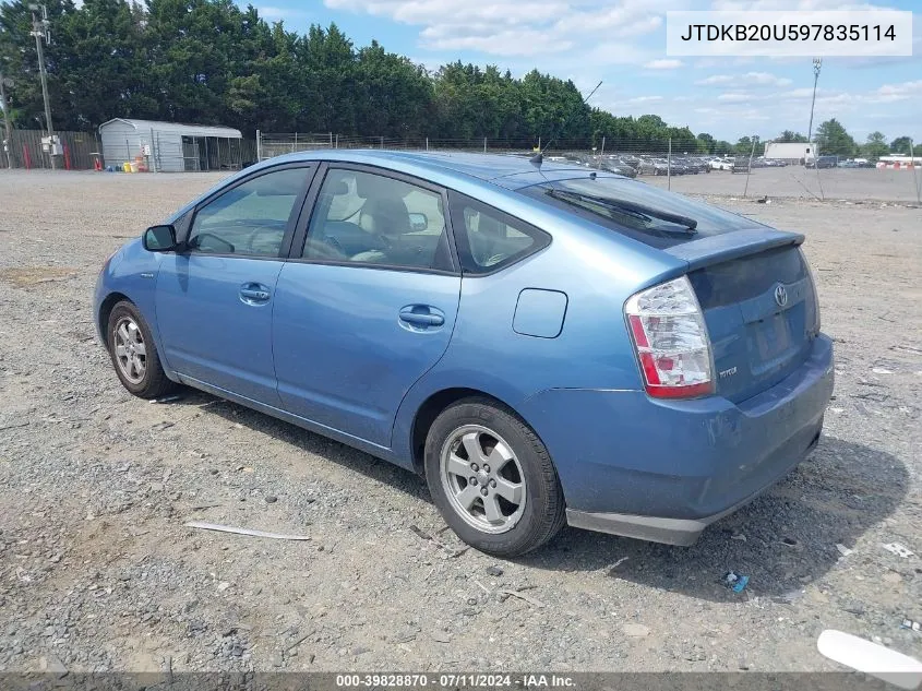 2009 Toyota Prius VIN: JTDKB20U597835114 Lot: 39828870