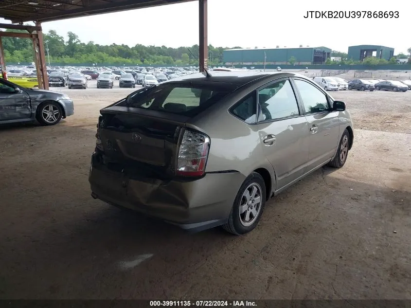 2009 Toyota Prius VIN: JTDKB20U397868693 Lot: 39911135