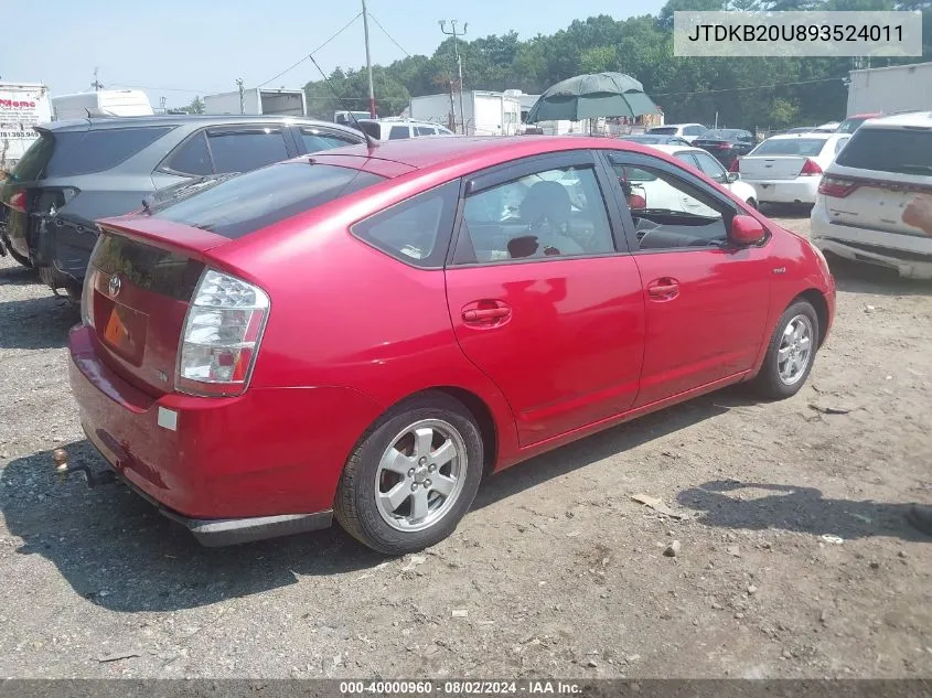 2009 Toyota Prius VIN: JTDKB20U893524011 Lot: 40000960