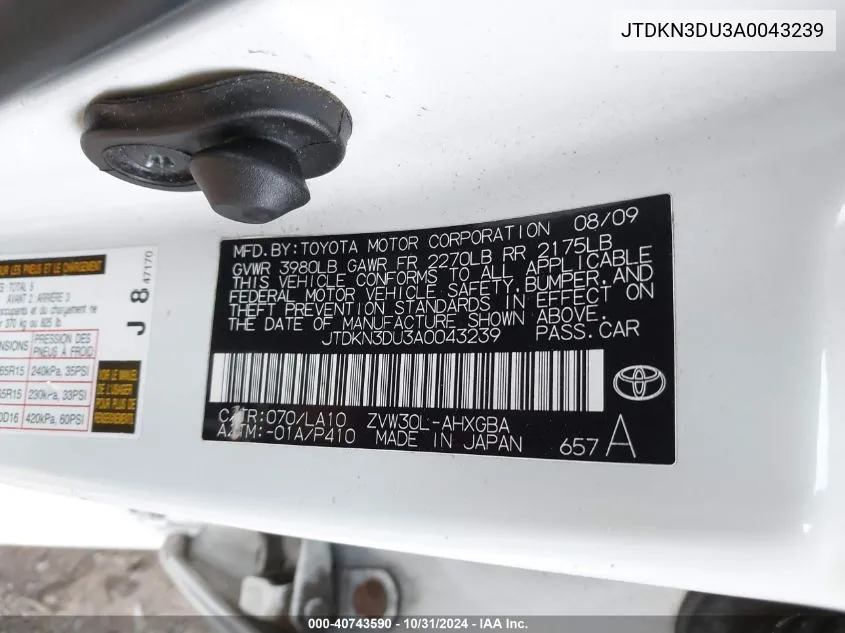 JTDKN3DU3A0043239 2010 Toyota Prius Iv