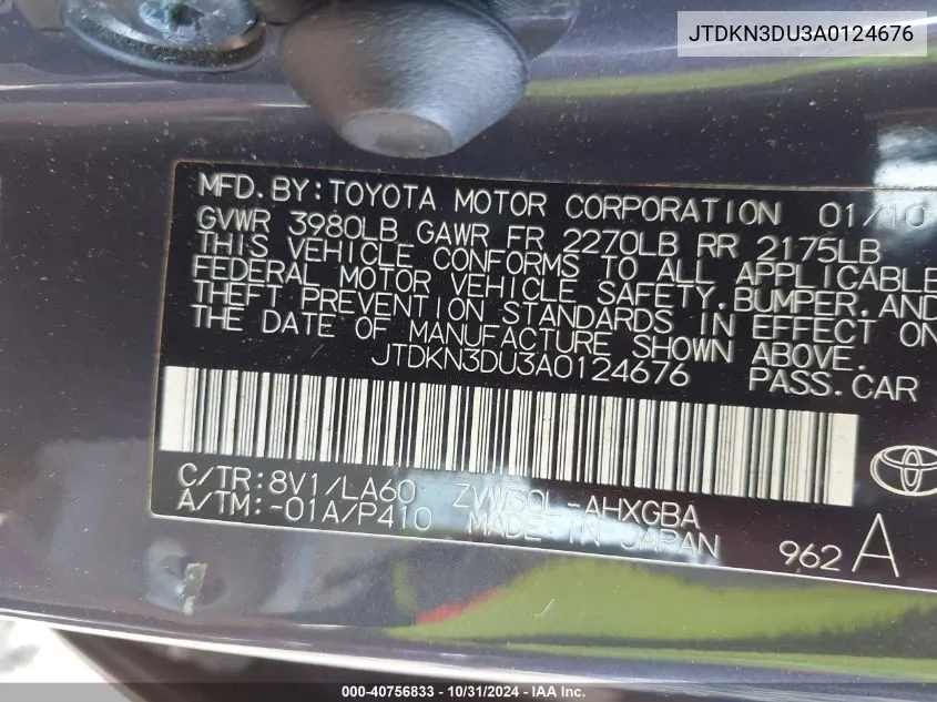 JTDKN3DU3A0124676 2010 Toyota Prius