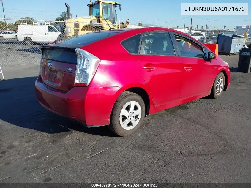 2010 Toyota Prius Ii VIN: JTDKN3DU6A0171670 Lot: 40778172