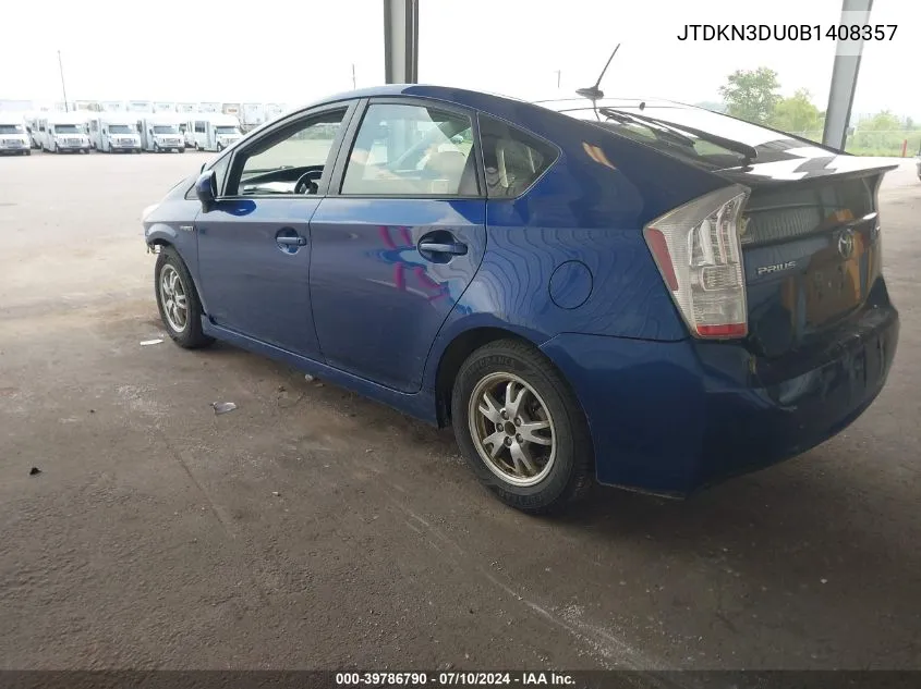 2011 Toyota Prius Four VIN: JTDKN3DU0B1408357 Lot: 39786790