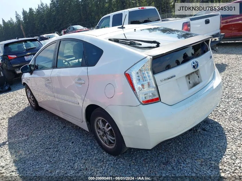 2011 Toyota Prius Three VIN: JTDKN3DU7B5345301 Lot: 39990481