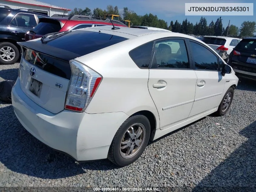 2011 Toyota Prius Three VIN: JTDKN3DU7B5345301 Lot: 39990481