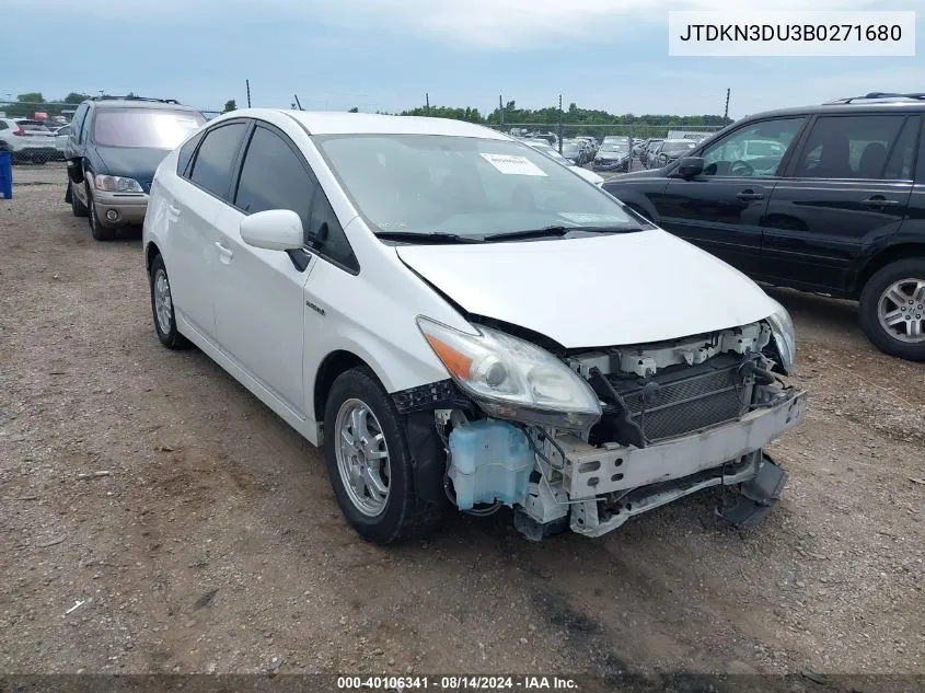 2011 Toyota Prius Three VIN: JTDKN3DU3B0271680 Lot: 40106341