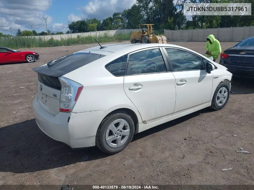 2011 Toyota Prius Three VIN: JTDKN3DU8B5317961 Lot: 40133579