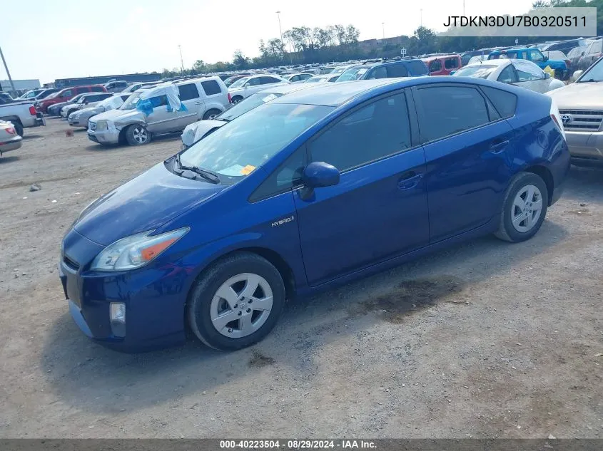 2011 Toyota Prius Three VIN: JTDKN3DU7B0320511 Lot: 40223504