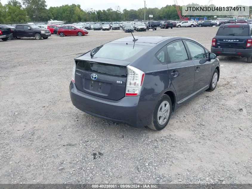 2011 Toyota Prius Four VIN: JTDKN3DU4B1374911 Lot: 40238081