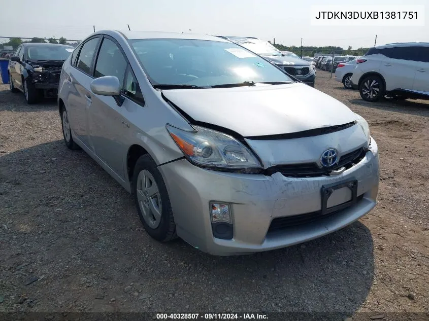 2011 Toyota Prius Four VIN: JTDKN3DUXB1381751 Lot: 40328507